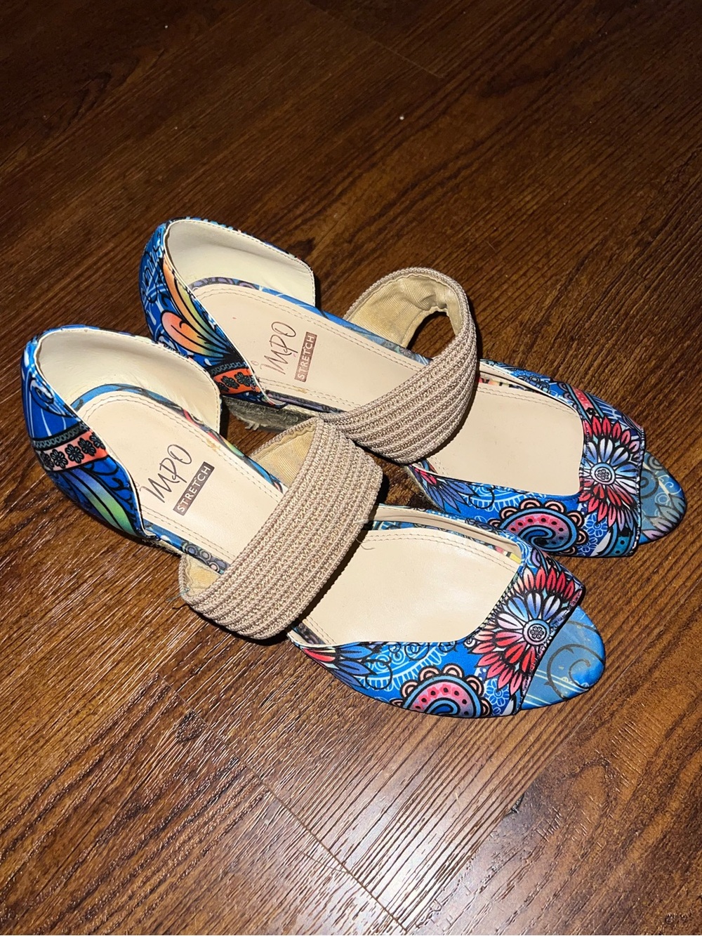 Impo Blue Floral Boho Summer Vacation Stretch Wedge Strap Sandals Size 8.5 - Picture 4 of 7